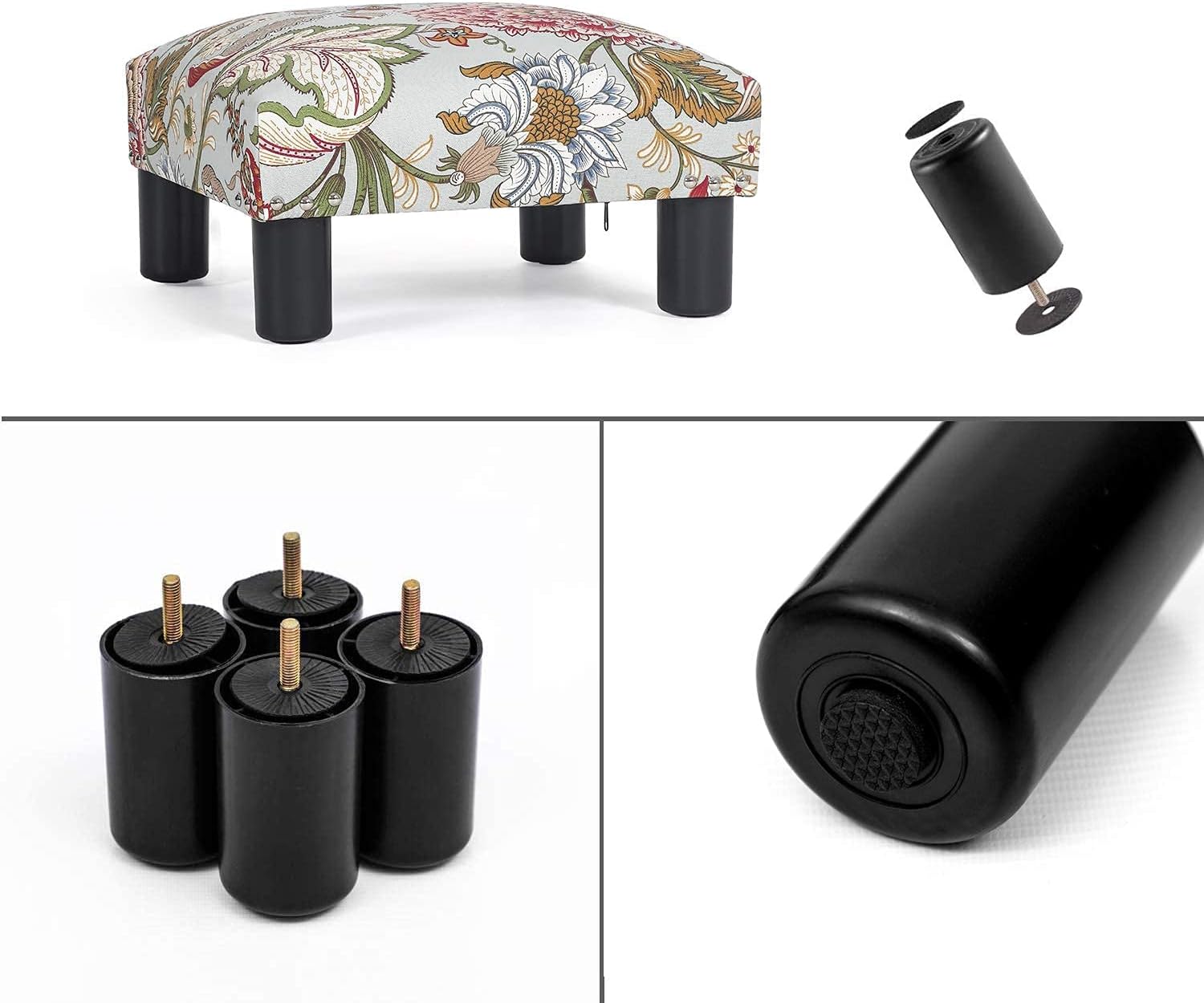 Joveco Reposapiés pequeño otomano de 15 pulgadas, reposapiés tapizados y otomanos, reposapiés pequeño para camas altas, ligero y portátil (floral