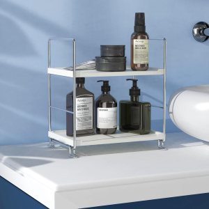 Organizador esquinero de 2 niveles para mostrador de baño, almacenamiento de perfume de maquillaje premium, bandeja de baño de pie o estante de Organizador esquinero de 2 niveles para mostrador de baño, almacenamiento de perfume de maquillaje premium, bandeja de baño de pie o estante de