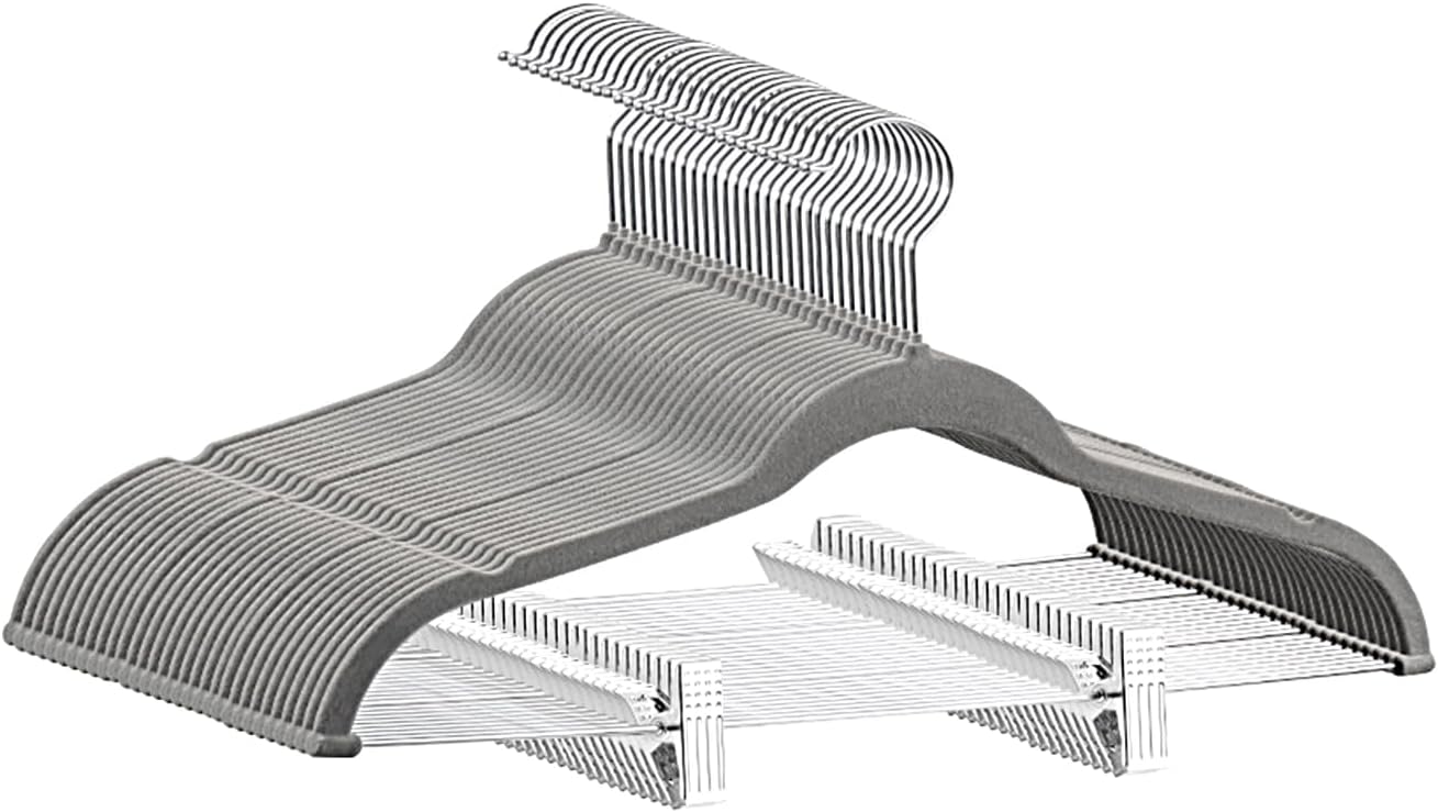 Perchas de terciopelo para pantalones, paquete de 24, perchas antideslizantes para falda y pantalones con clips ajustables, ganchos giratorios de