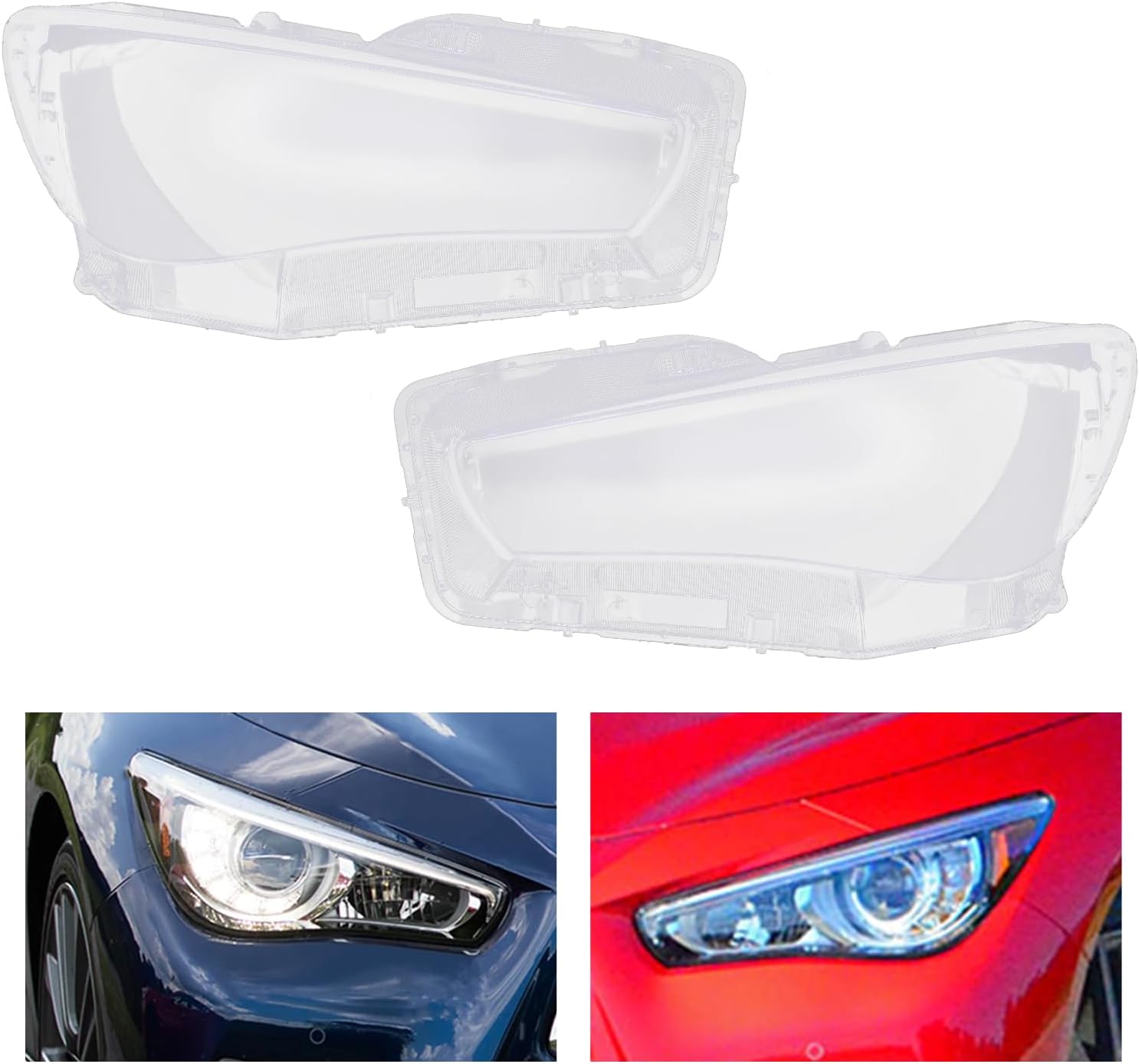 CNCEST Par de fundas para faros delanteros, faros delanteros izquierdo y derecho, pantalla de repuesto para Infiniti Q50 2014 2015 2016 2017 2018