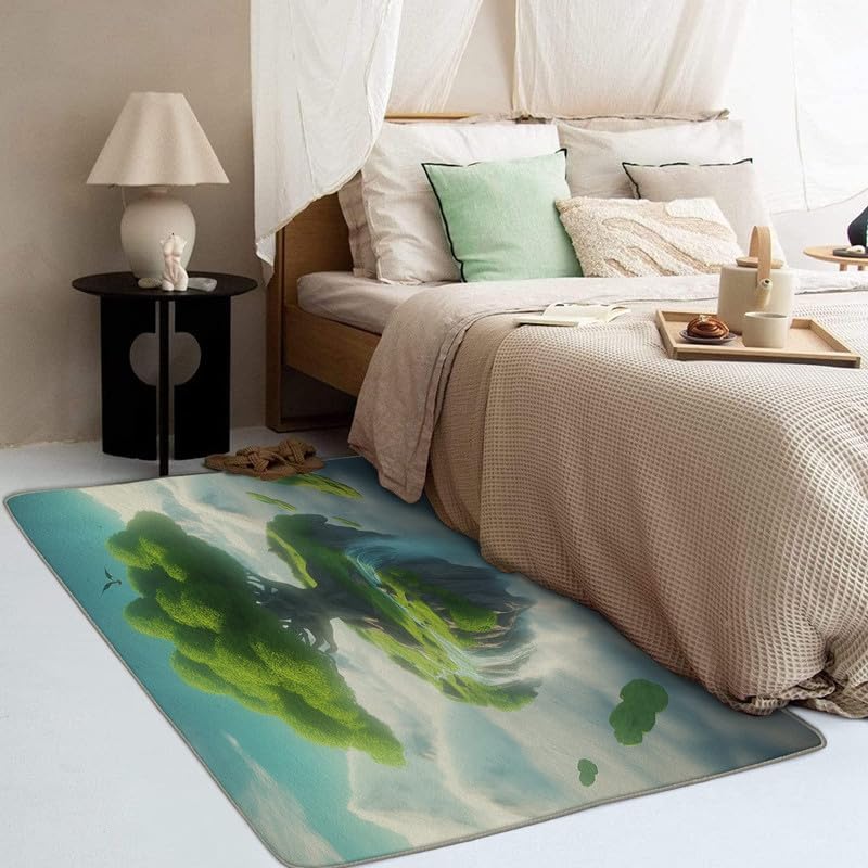 Alfombras de árbol de la vida para dormitorio, sala de estar, alfombra de hoja verde de 6 x 8 pies, lavable, antideslizante, suave, alfombra de área