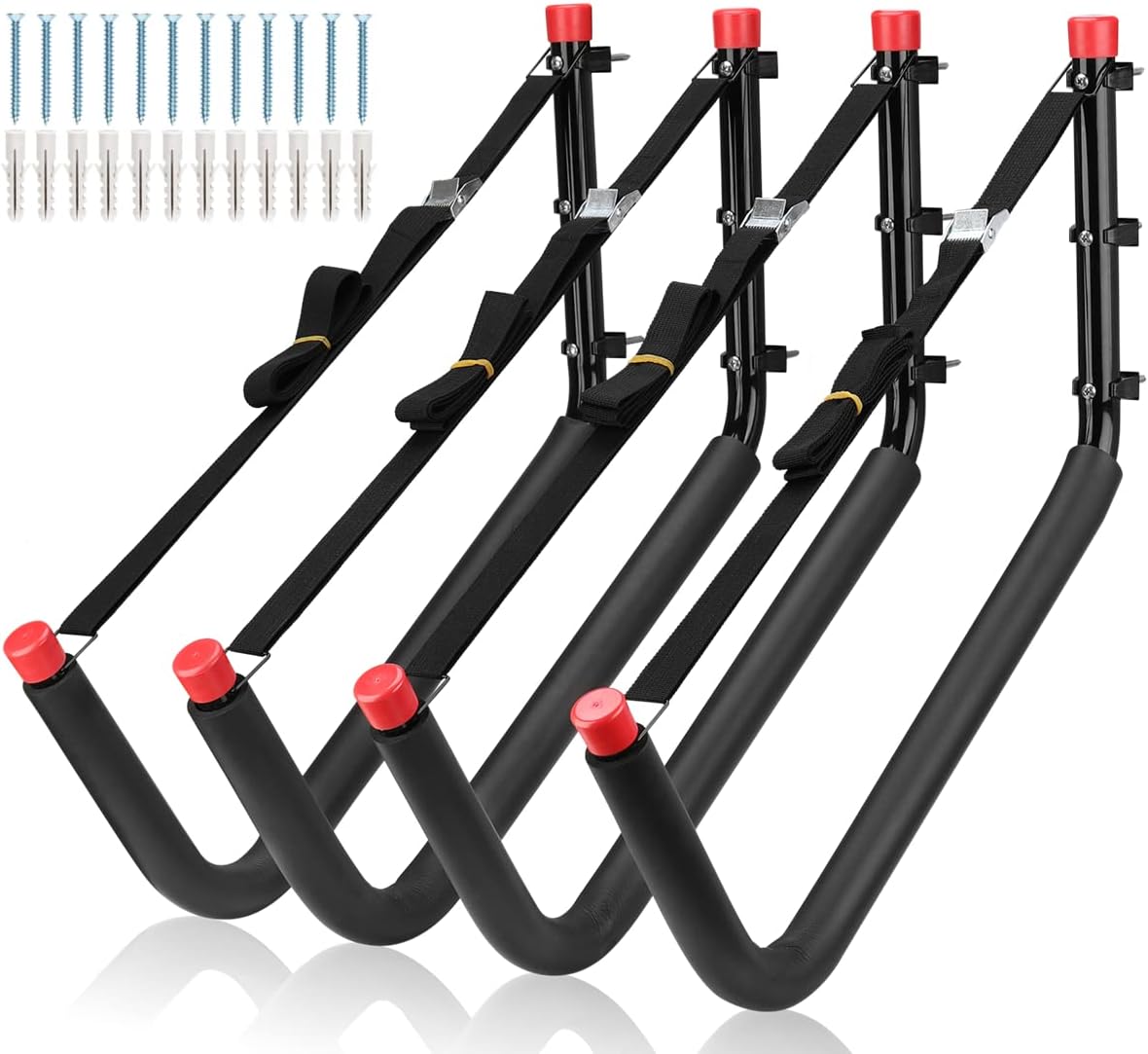 Naikozmo Paquete de 4 estantes de almacenamiento para kayaks, ganchos resistentes de 20.5 pulgadas, ganchos de montaje en pared para tablas de remo