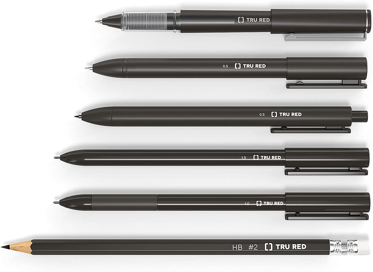 TRU RED Bolígrafos retráctiles de gel de secado rápido, punta fina, 0.020 in, negro, 24cartón (Tr54489-Ccvs)
