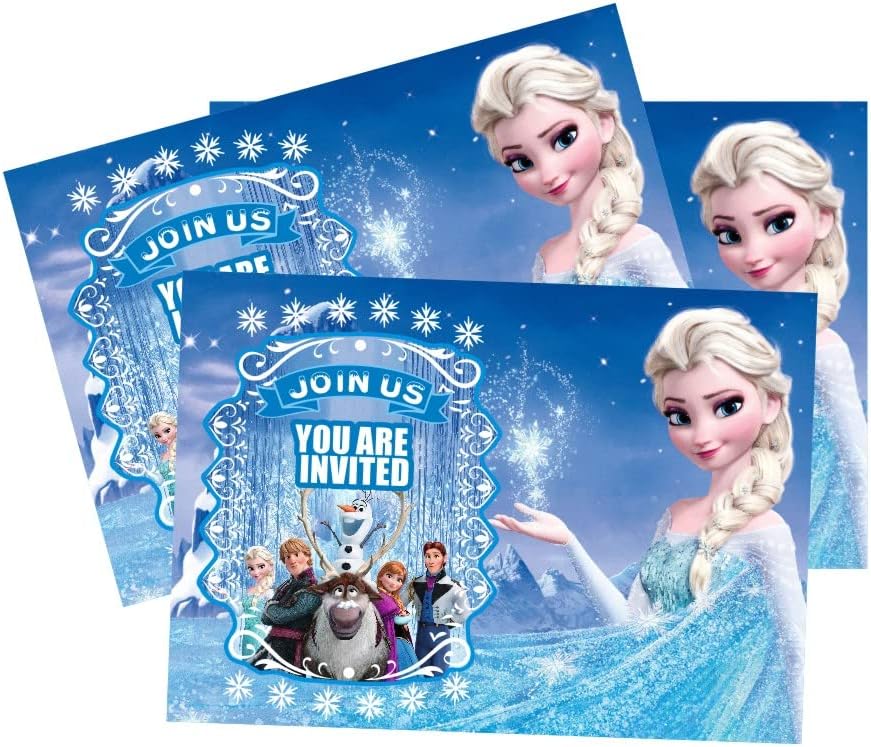 24 invitaciones de cumpleaños de princesa congelada, invitaciones para fiesta de princesa congelada, suministros de decoración para fiestas de