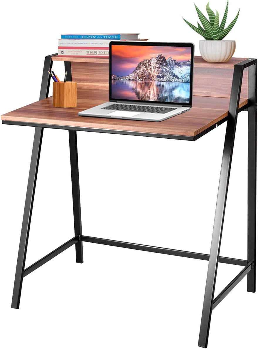 WATERJOY Mesa de juego, mesa de escritorio de estación de trabajo de 2 niveles, mesa de escritura de estudio, escritorio de juegos pequeño, mesa de