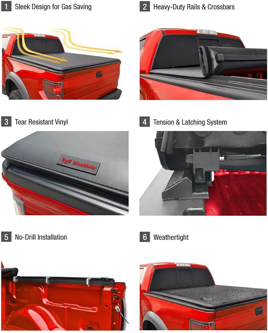 MaxMate Cubierta suave enrollable para caja de camioneta compatible con Ford Maverick 2022-2024  Caja de 4.5 pies (54 pulgadas)  TCF169061