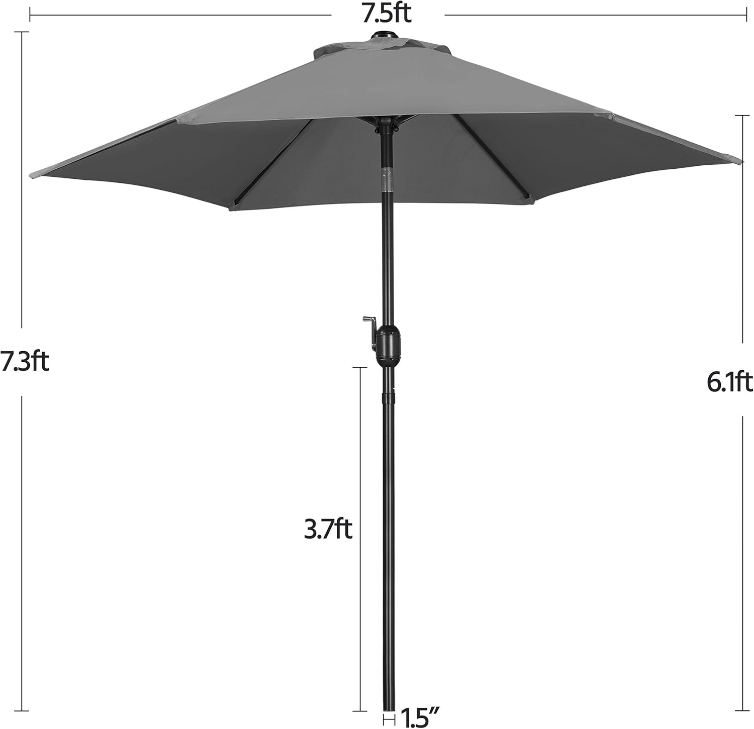 Yaheetech Sombrilla de patio de 7.5 pies con 6 varillas resistentes, botón de inclinación y manivela para jardín, césped, cubierta, patio, piscina,