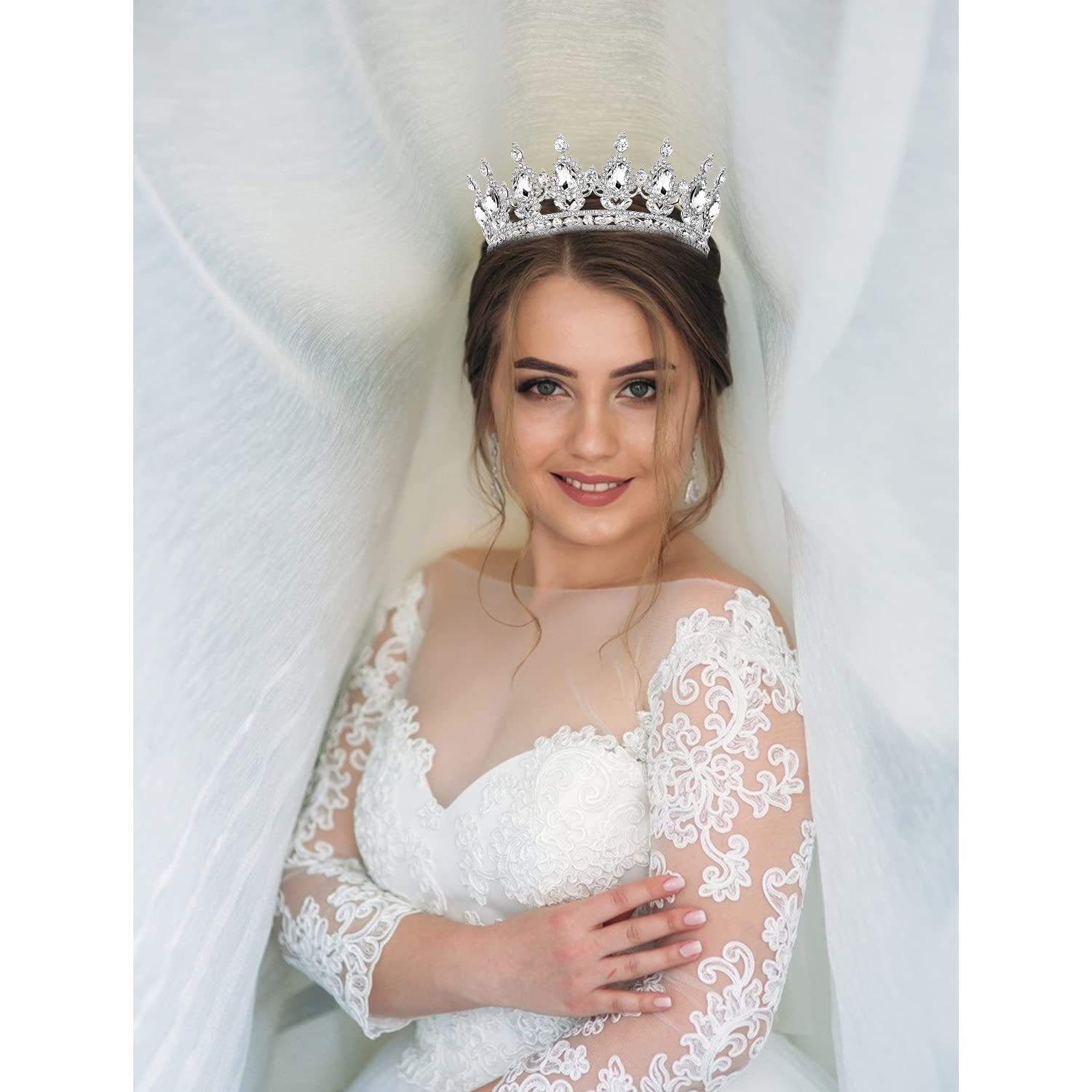 COCIDE Corona plateada para mujer, tiara de boda de cristal y coronas para niñas, diadema de diamantes de imitación, accesorios para el cabello de
