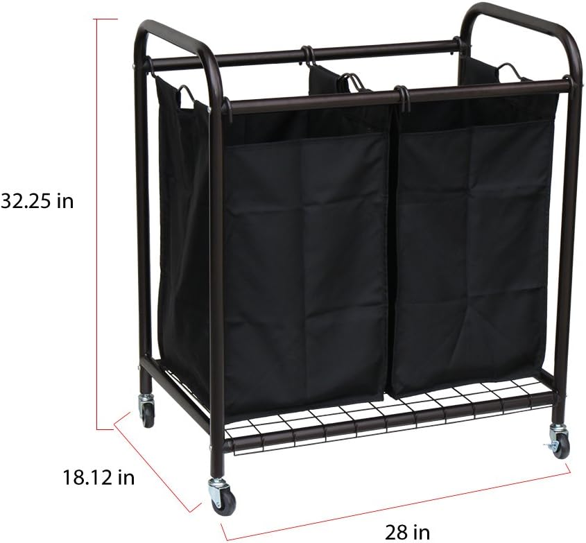 Oceanstar Clasificador de ropa rodante de 2 bolsas, bronce