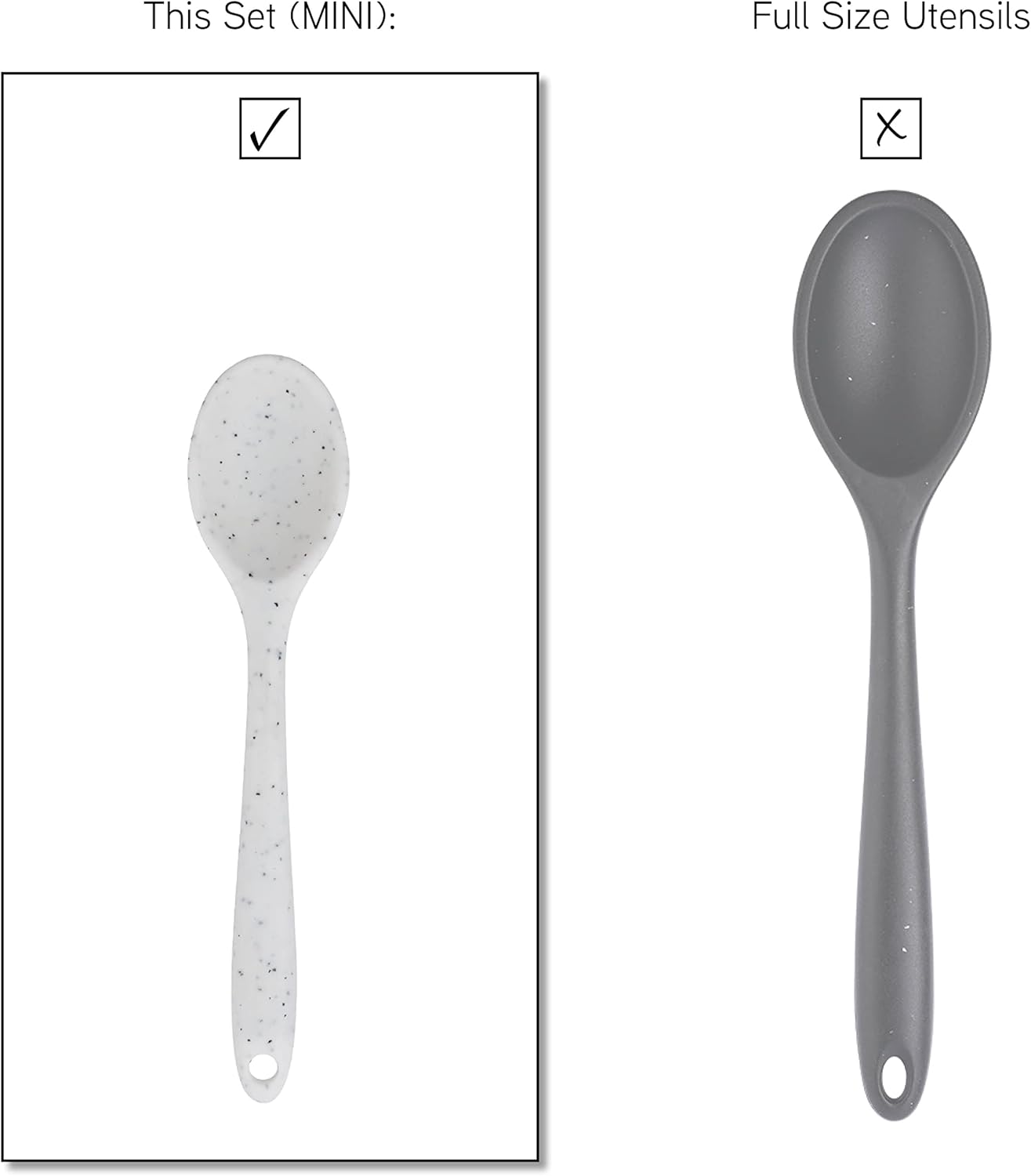 Cook With Color Juego de cinco mini utensilios de cocina  Herramientas de cocina de silicona, batidor, pinzas, espátula, cuchara y cuchara (negro y