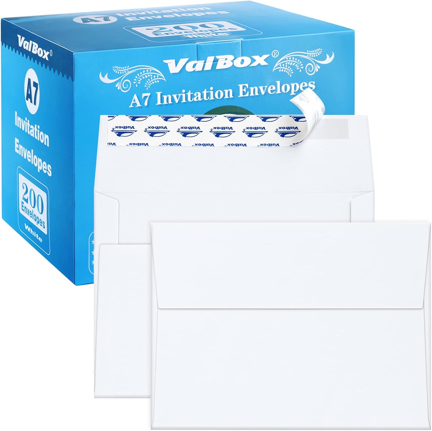 ValBox 200 Qty A7 Invitation Envelopes 5 x 7, 120GSM White Kraft Paper Envelopes for 5×7 Cards, Self Seal, Weddings, Invitations, Baby Shower,