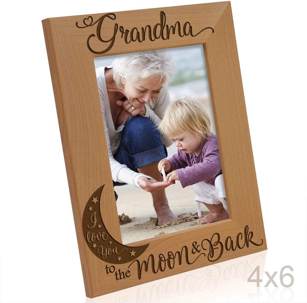 KATE POSH – Marco de fotos de madera natural grabado con texto en inglés “Grandma I Love You to the Moon and Back”, regalos para el Día de la Madre