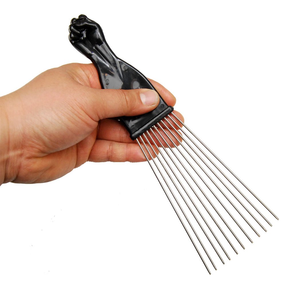 (2 unidades) 9 pulgadas negro puño metal Afro Pick Lift peine desenredar peluca trenzado cabello hombre peinado peine