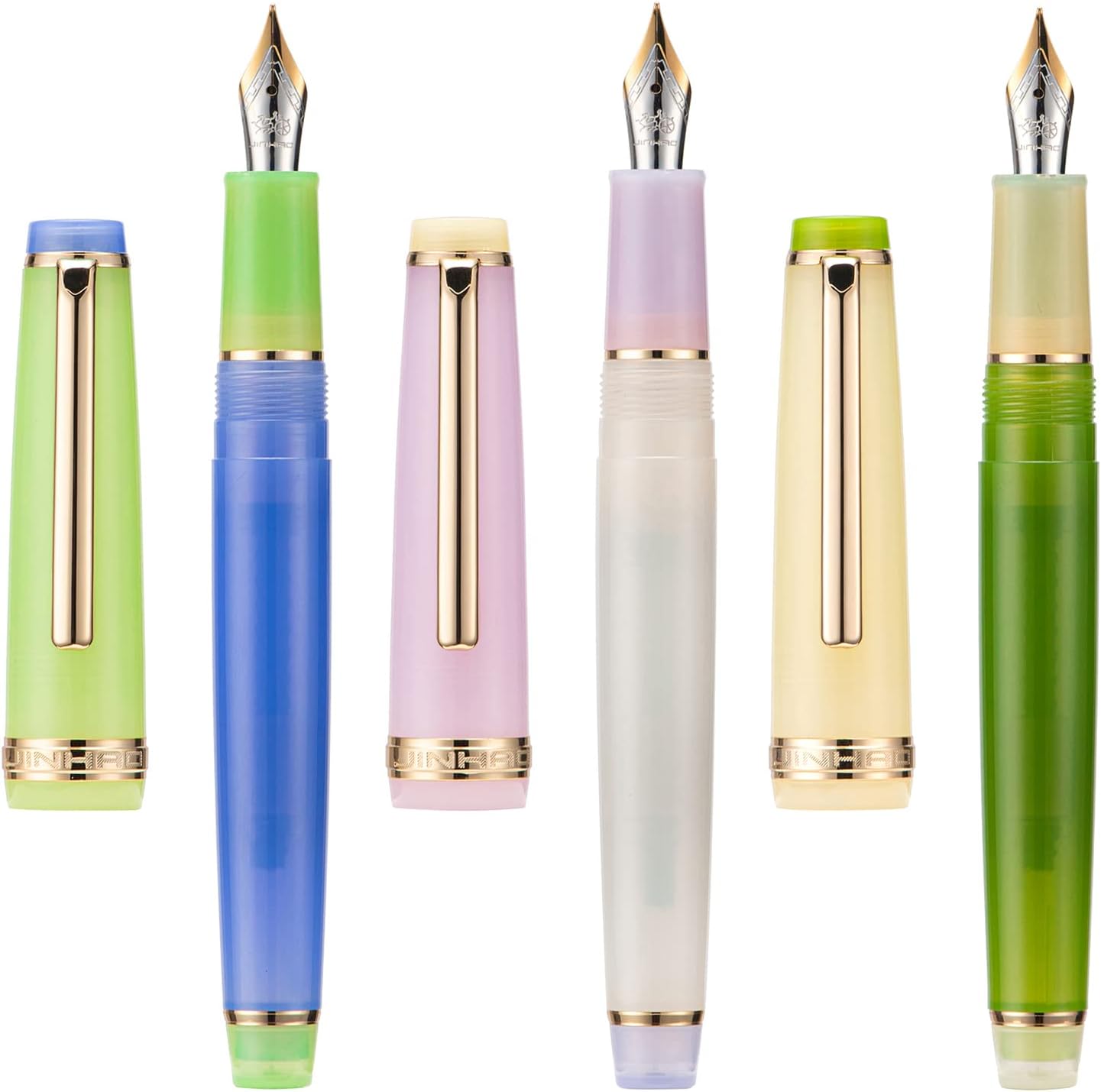 3 Jinhao 82 Pluma estilográfica transparente mixta Morandi Color acrílico punta fina oro Trim con convertidor Set