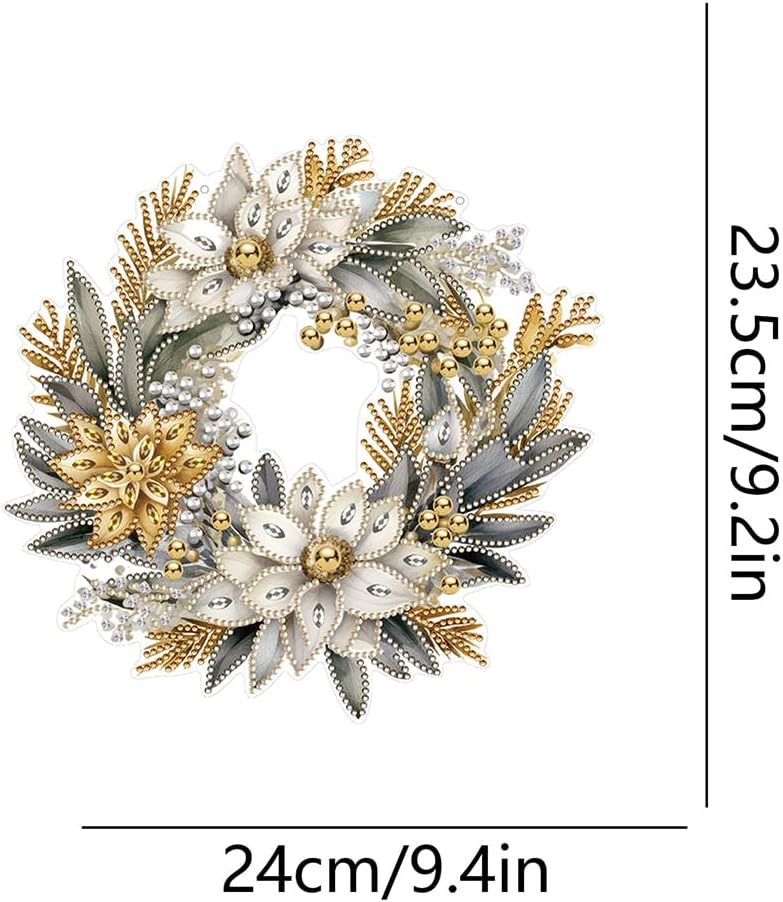 AZURAOKEY Cartel colgante de corona de pintura de diamantes de Navidad, kit de arte de diamantes de forma especial, adorno de corona de acrílico,