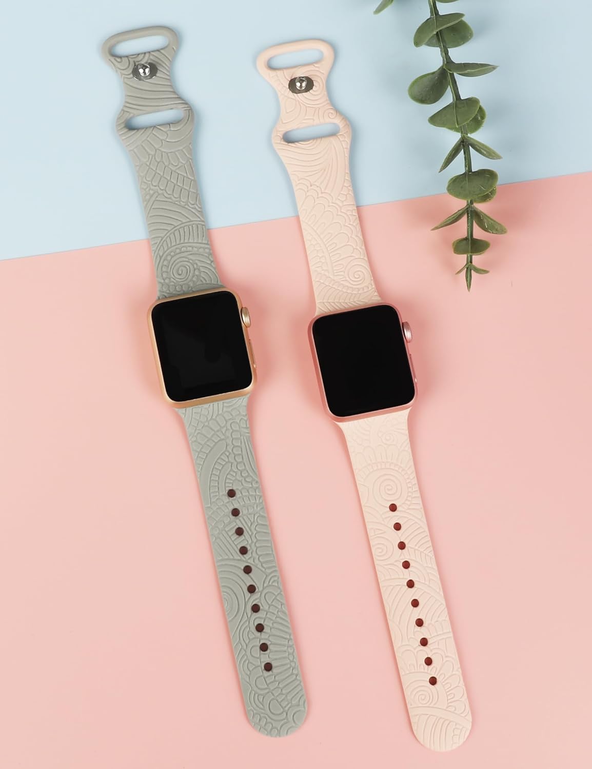 Juego de 2 correas de repuesto elegantes con patrón de flores tropicales grabadas compatibles con Apple Watch Band de 1.496 pulgadas, 1.575