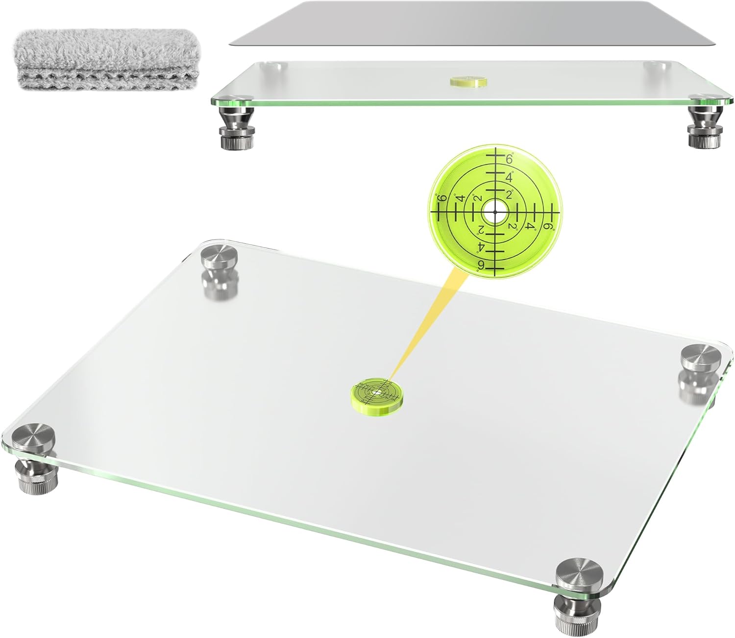 Nelyrho Tabla de nivelación de vidrio para resina, mesa de nivelación de precisión ajustable de 16 x 12 pulgadas para resinar, accesorios de resina