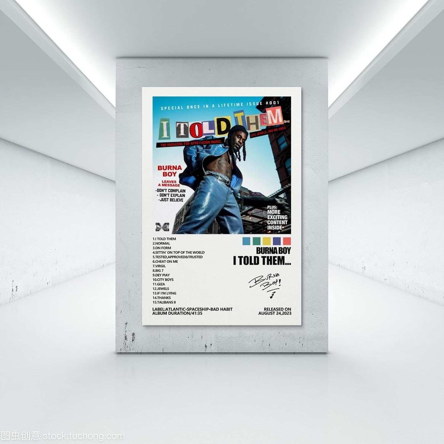 MOMYO Burna Boy – Póster con texto en inglés “I Told Them”, póster para habitación, estético, lienzo para pared, decoración de dormitorio, 12 x 18