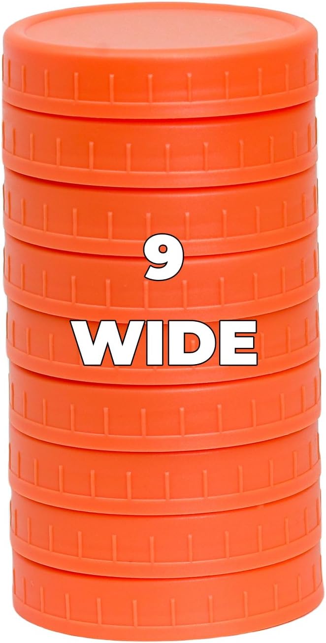 Paquete de 9 tapas de tarro de boca ancha naranja con anillos de silicona, 9 colores a elegir, tapas de plástico para conservas, bolas de ajuste,