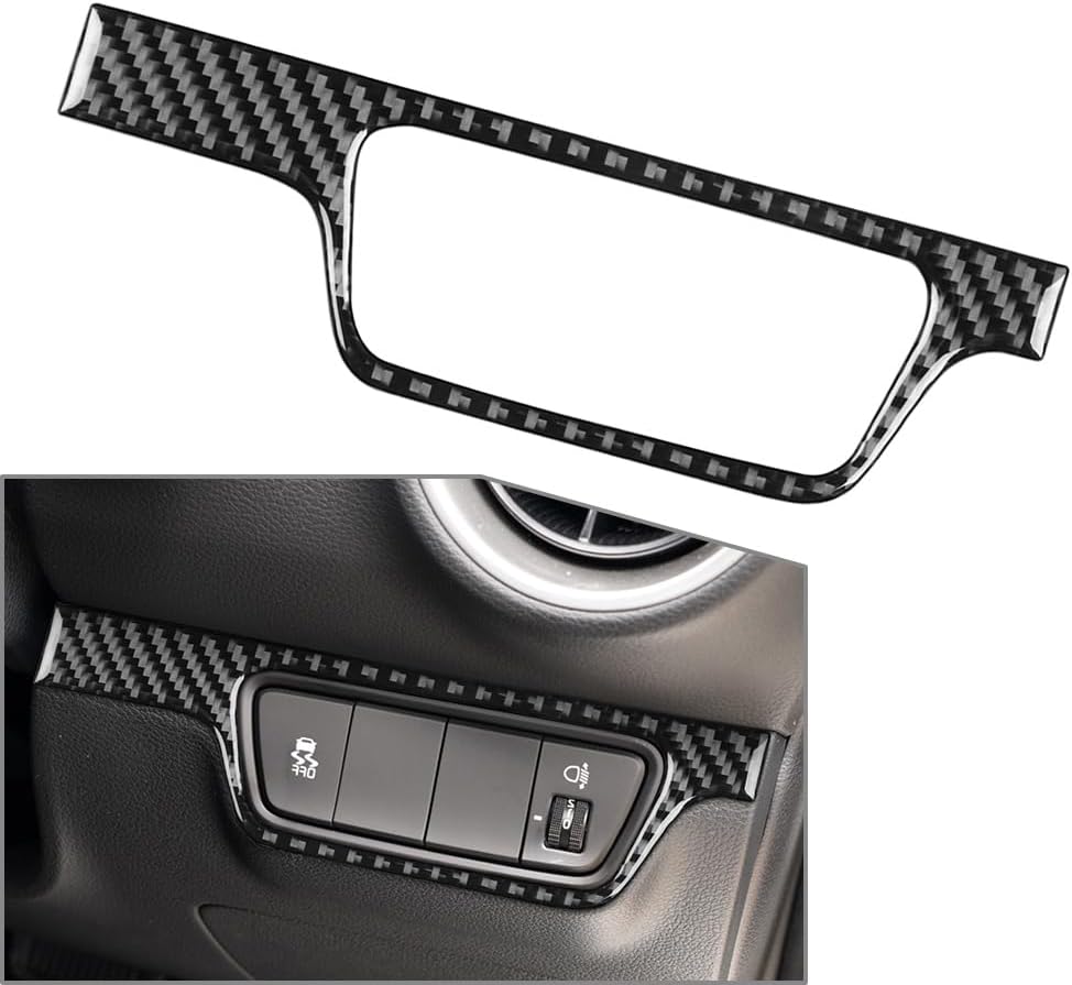 Lirun Car Headlight Switch Button Frame Control Panel Carbon Fiber Decoration Cover Fit For Kia Forte Cerato K3 2019 2020 2021 2023, Black (Fit