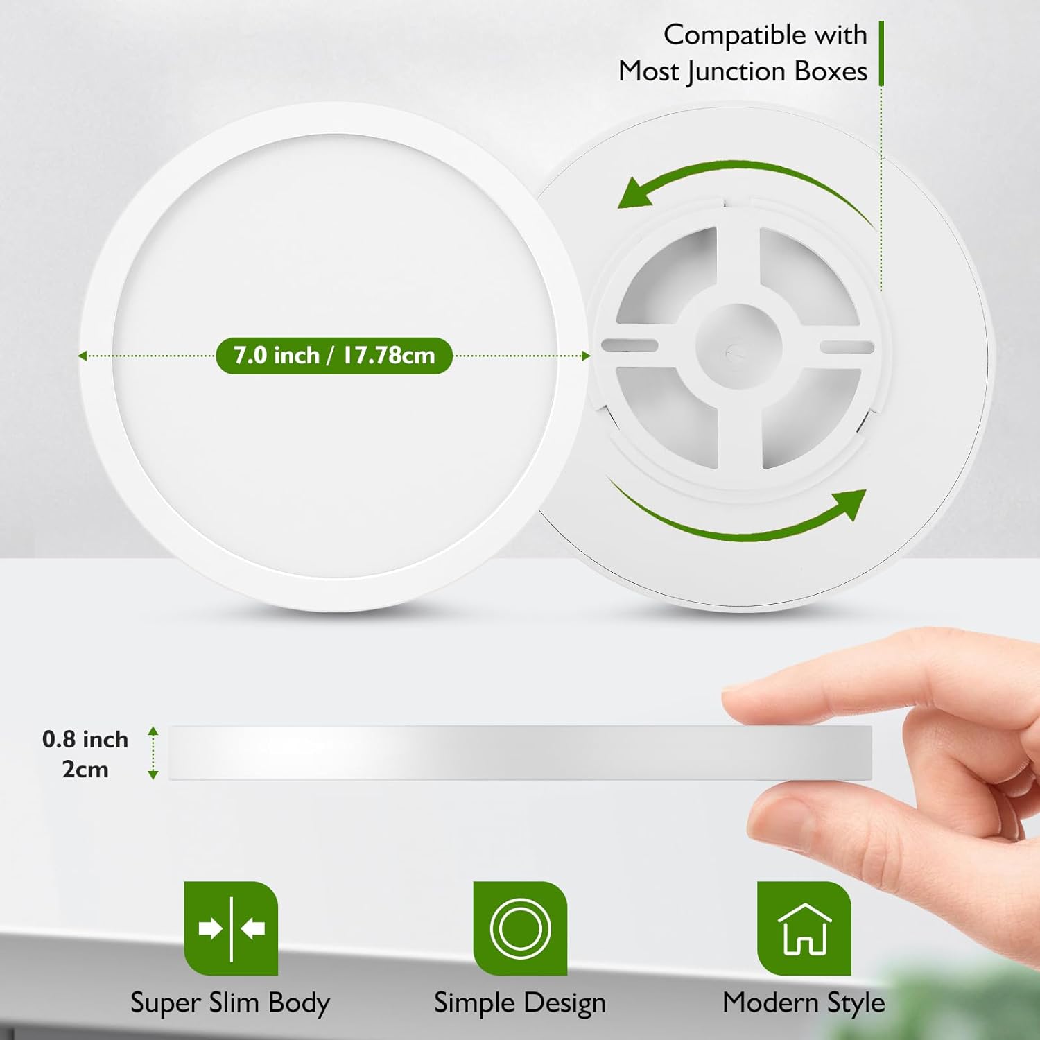 Lámpara LED de techo empotrada, equivalente a 100 W, lámpara de techo empotrada moderna de cocina 5000 K, luz blanca diurna, 15 W, 1200 lm, 7