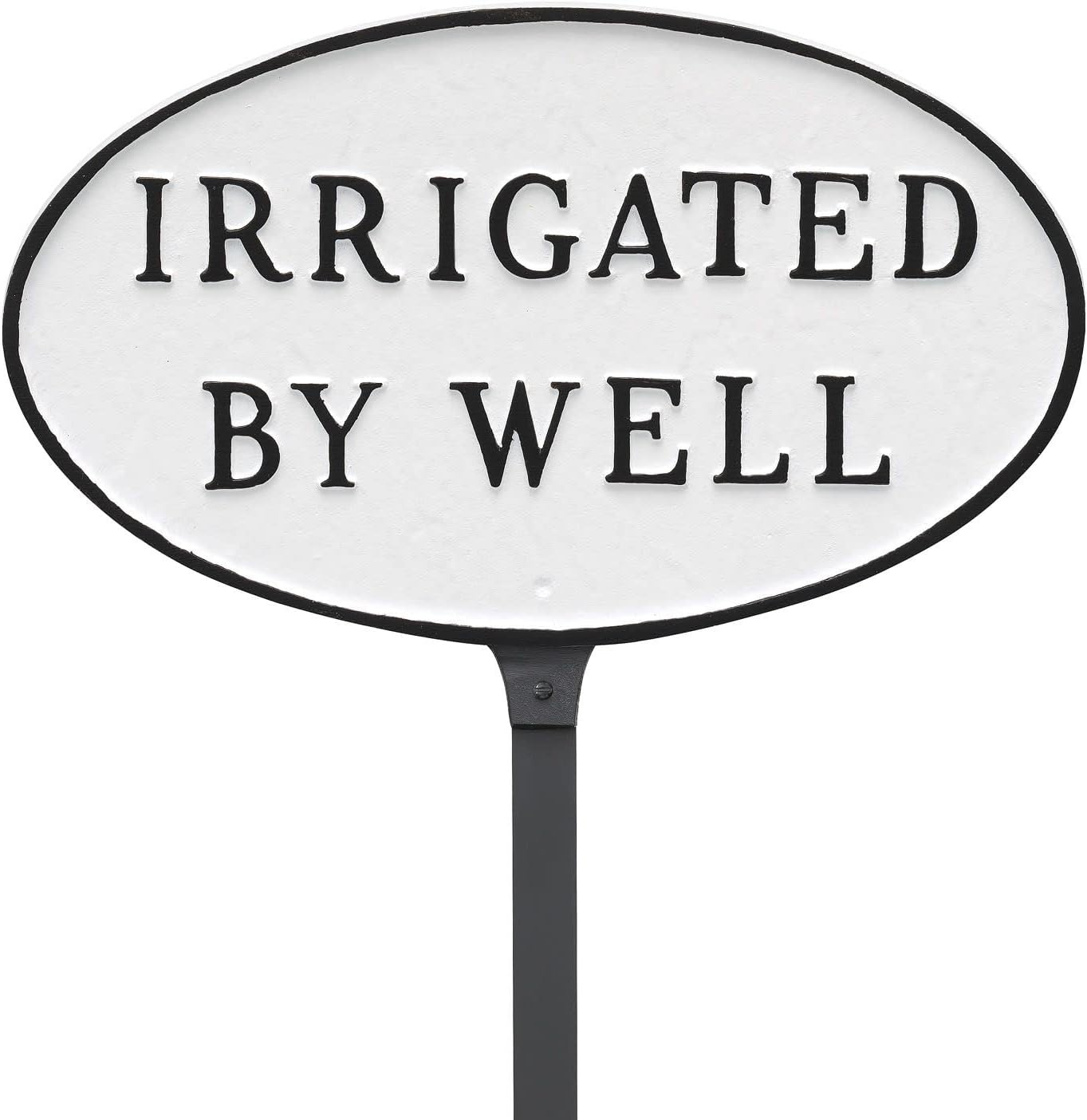 Letrero de placa ovalada de metal fundido Irrigated by Well – Letrero de pared o césped – Letrero para el hogar o negocio – Aluminio recubierto de