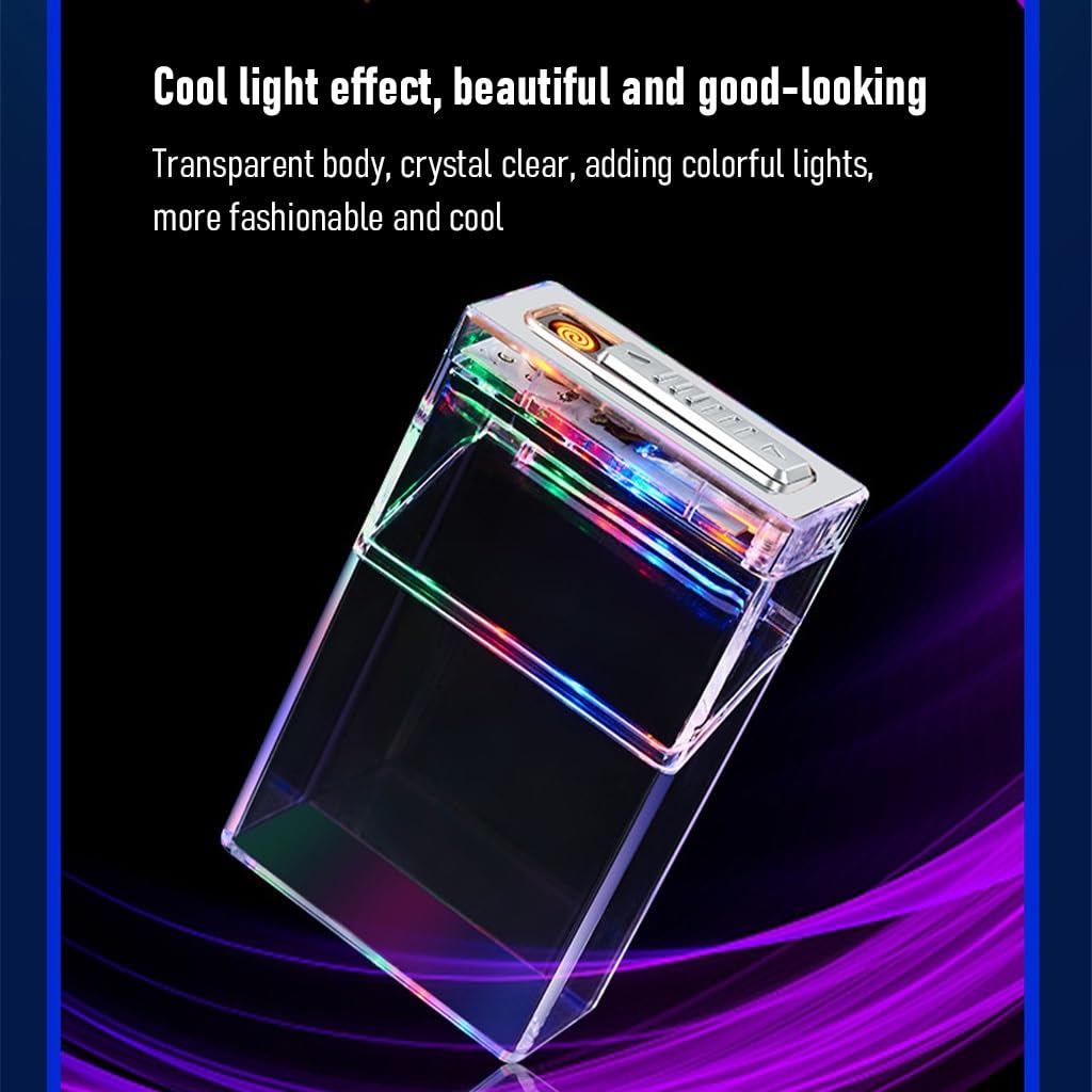 Estuche de cigarrillos transparente con encendedor, 20 cigarrillos regulares, encendedores USB, 2 en 1, transparente, extraíble, portátil, el mejor