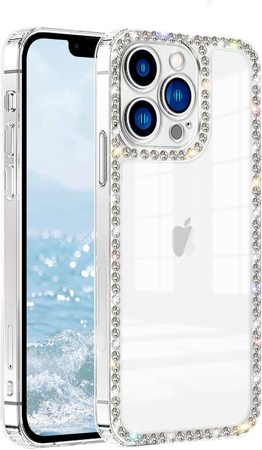 Funda transparente compatible con iPhone XR con diamantes de imitación para niñas y mujeres, diseño de parachoques brillante con purpurina y diseño
