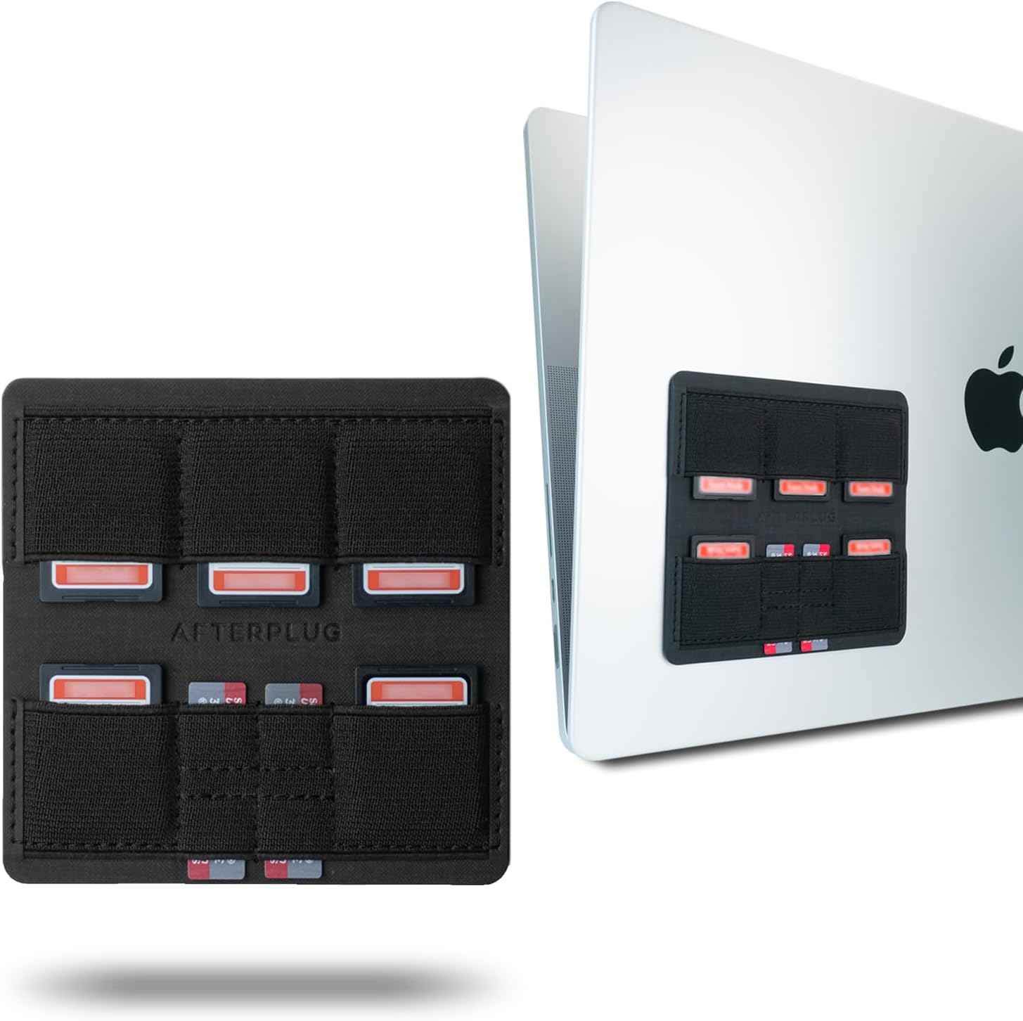 Afterplug – Soporte para tarjetas SD y MicroSD con adhesivo reutilizable para portátiles, 9 ranuras para tarjetas admite hasta 5 tarjetas SD y 4