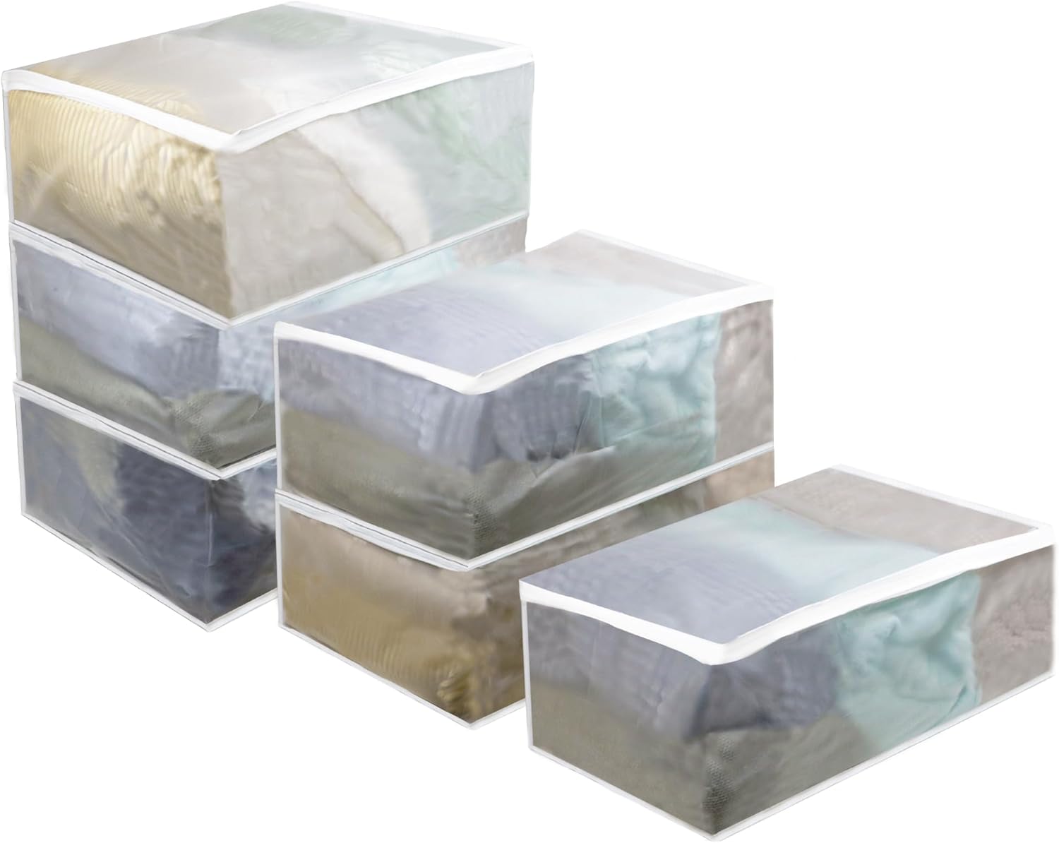 Juego de 6 bolsas de almacenamiento de ropa transparentes grandes y gruesas para mantas, sábanas, edredón, ropa plegada, suéter, jeans,