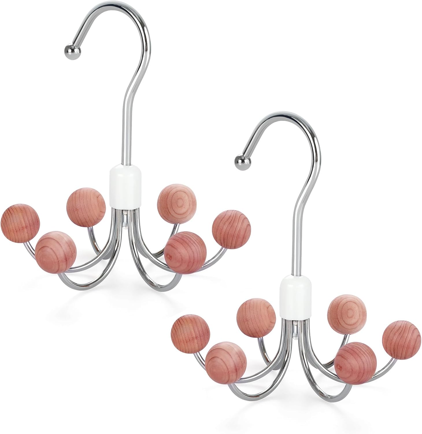 TOPIA HANGER Paquete de 2 perchas para bolso con 6 bolas de cedro, gancho giratorio de 360, gancho de almacenamiento para armario, organizador de