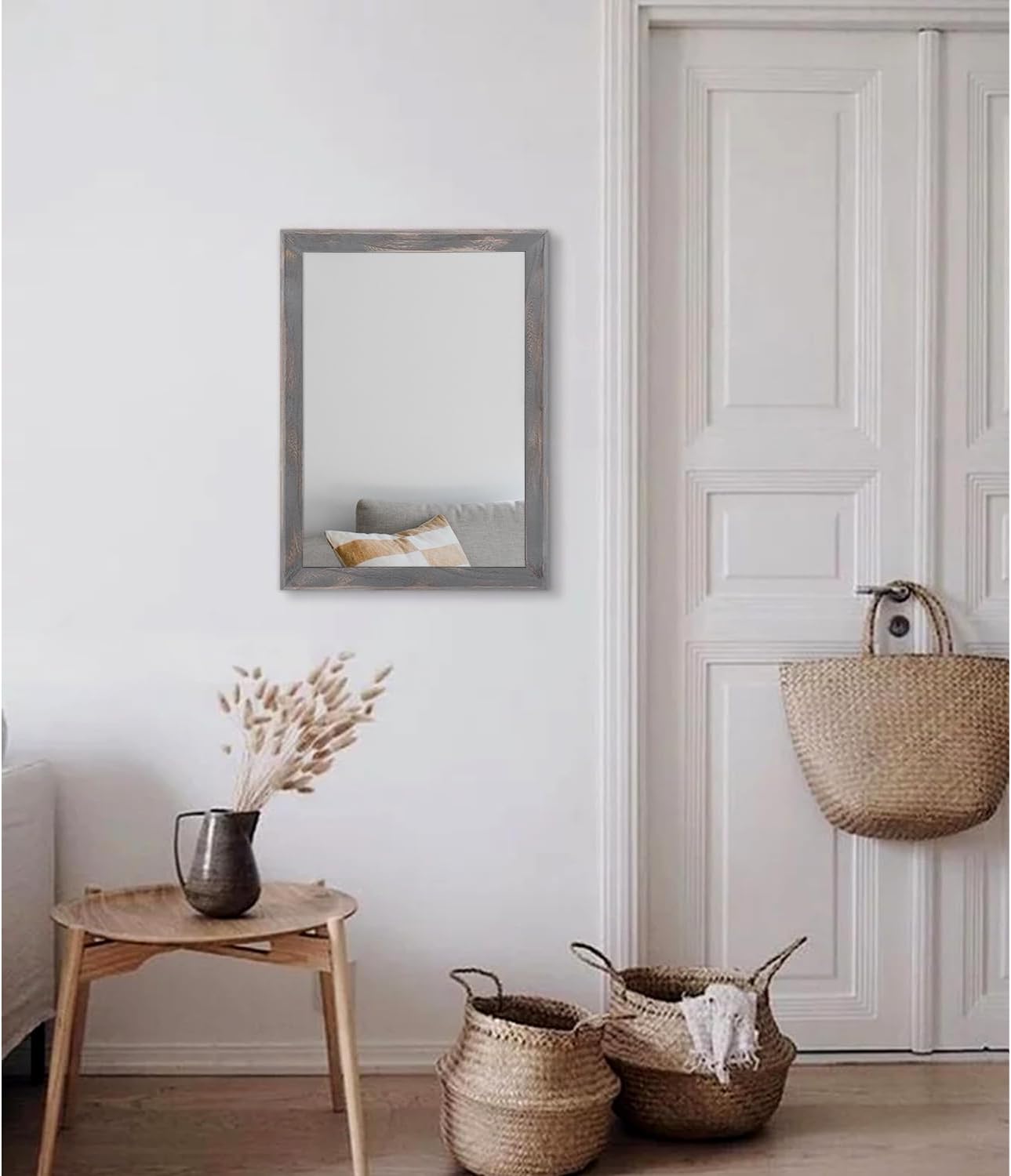 AAZZKANG Espejo de madera rectangular rústico para decoración de pared para dormitorio, baño, sala de estar, entrada, decoración del hogar