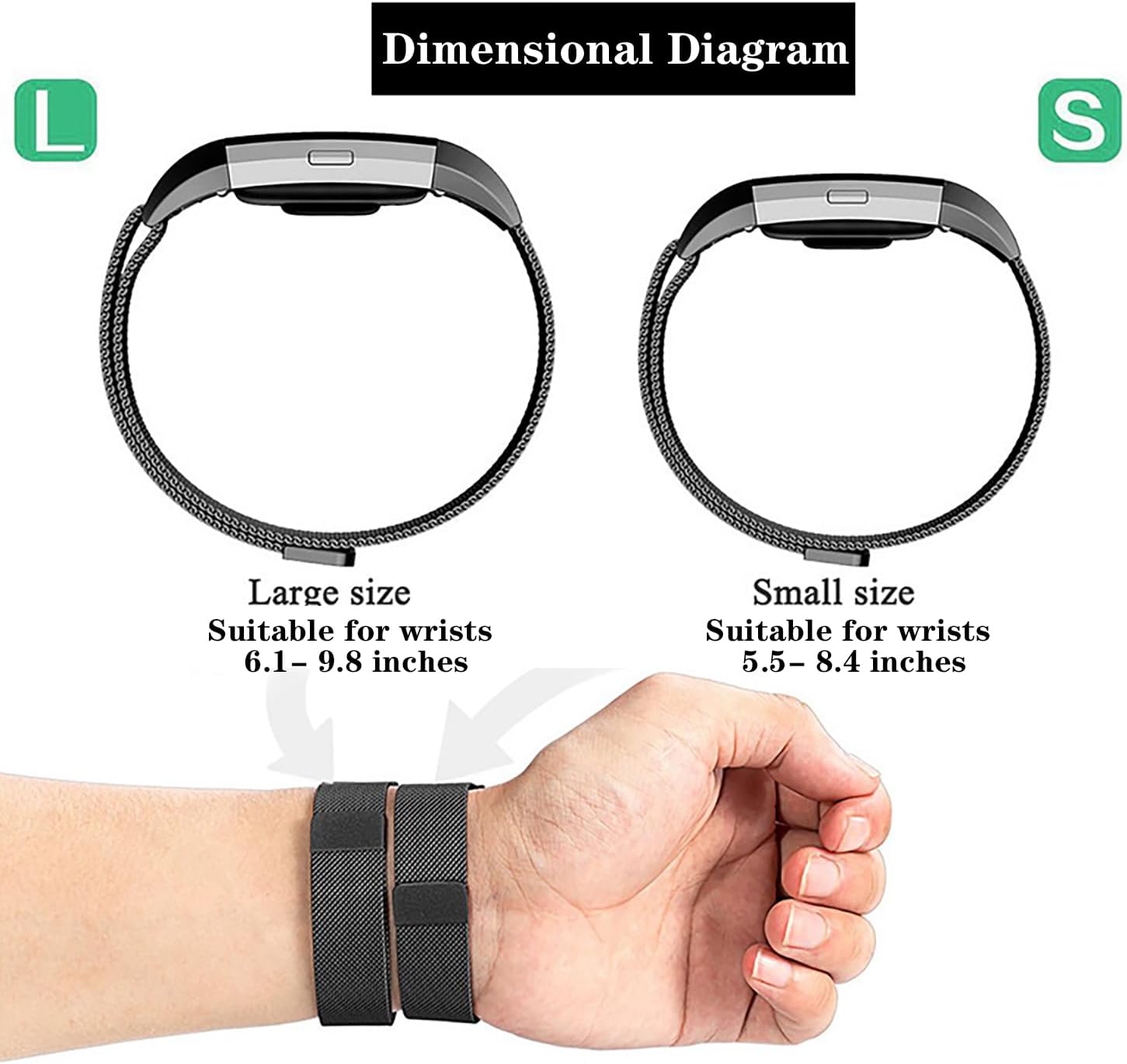 Cone Correa de metal compatible con Fitbit Charge 2, correa de repuesto ajustable de malla de acero inoxidable para Fitbit Charge 2 Fitness Tracker