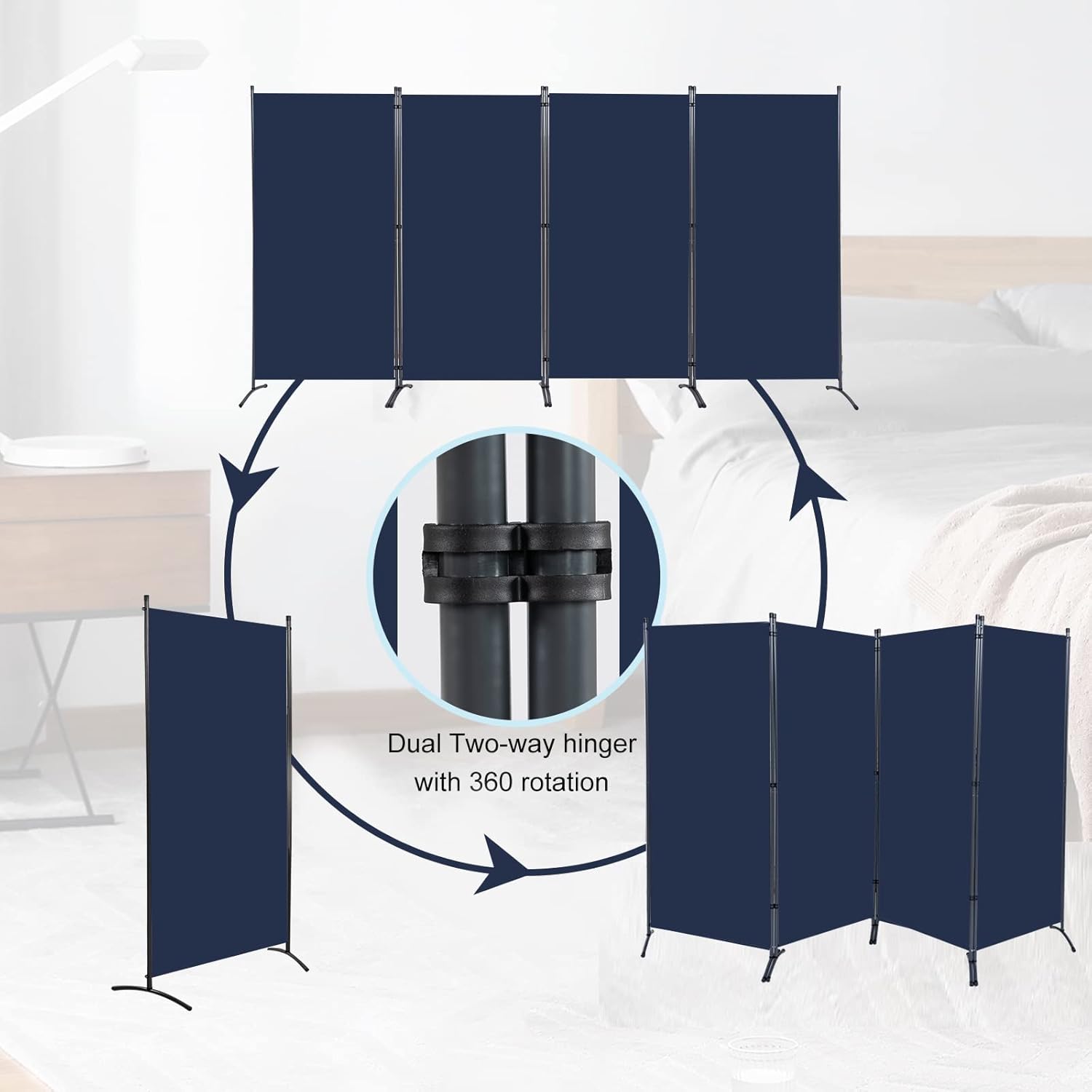 Divisor de habitación de 4 paneles, divisores de habitación y pantallas de privacidad plegables para oficina, separadores de habitaciones de