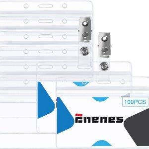 Soporte para credencial de nombre, 100 juegos con clips de metal para insignia, soporte de identificación de PVC con sello de cremallera resellable Soporte para credencial de nombre, 100 juegos con clips de metal para insignia, soporte de identificación de PVC con sello de cremallera resellable