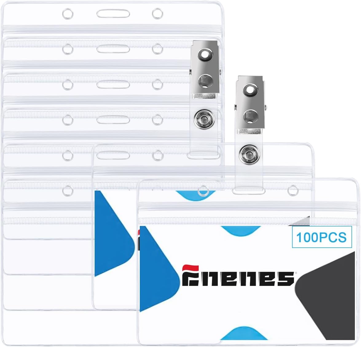 Soporte para credencial de nombre, 100 juegos con clips de metal para insignia, soporte de identificación de PVC con sello de cremallera resellable