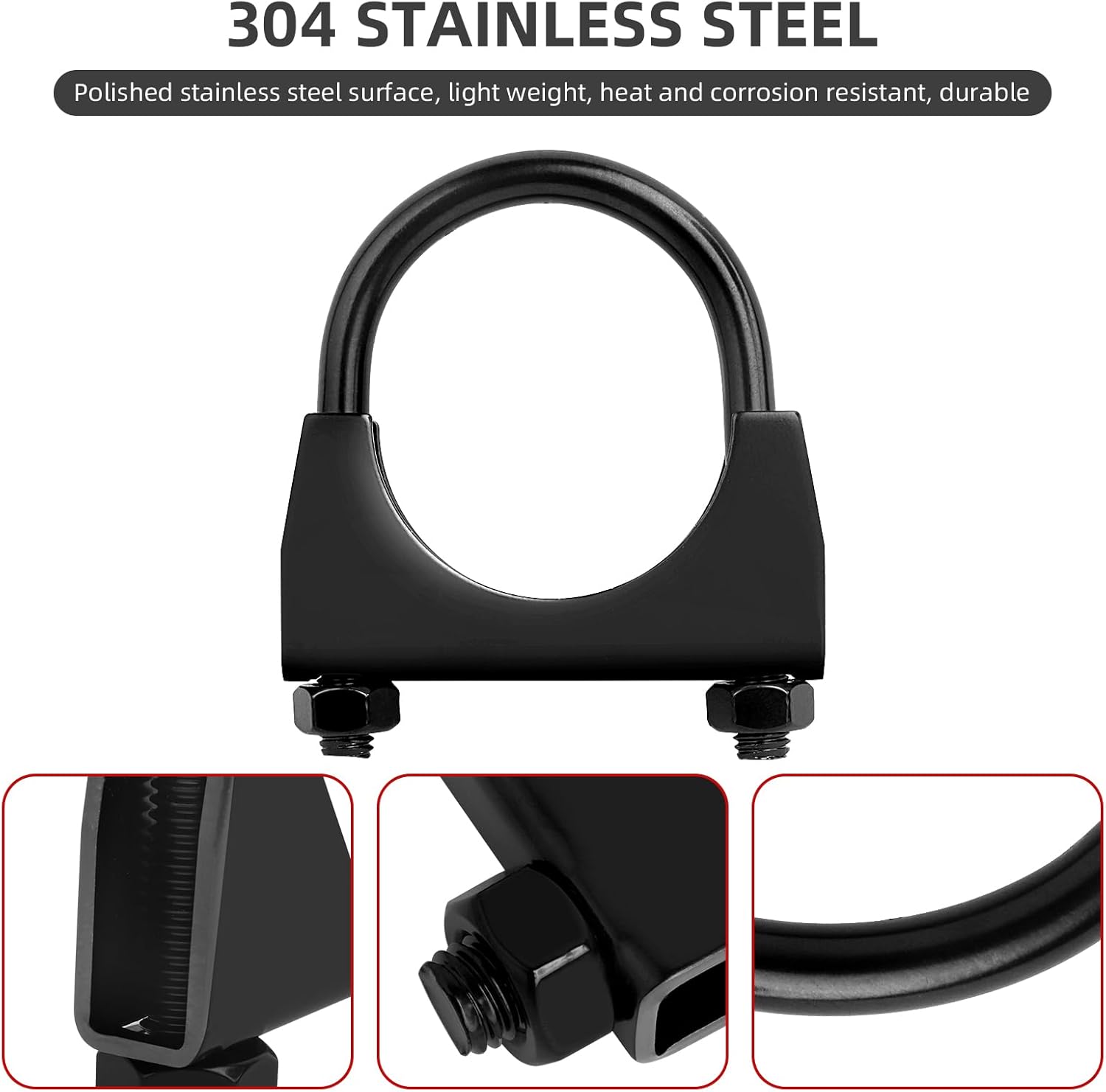 Abrazadera en U de escape resistente de 2 pulgadas con brida de sillín para tubo de cola de escape, silenciador de acero inoxidable de 2 pulgadas,