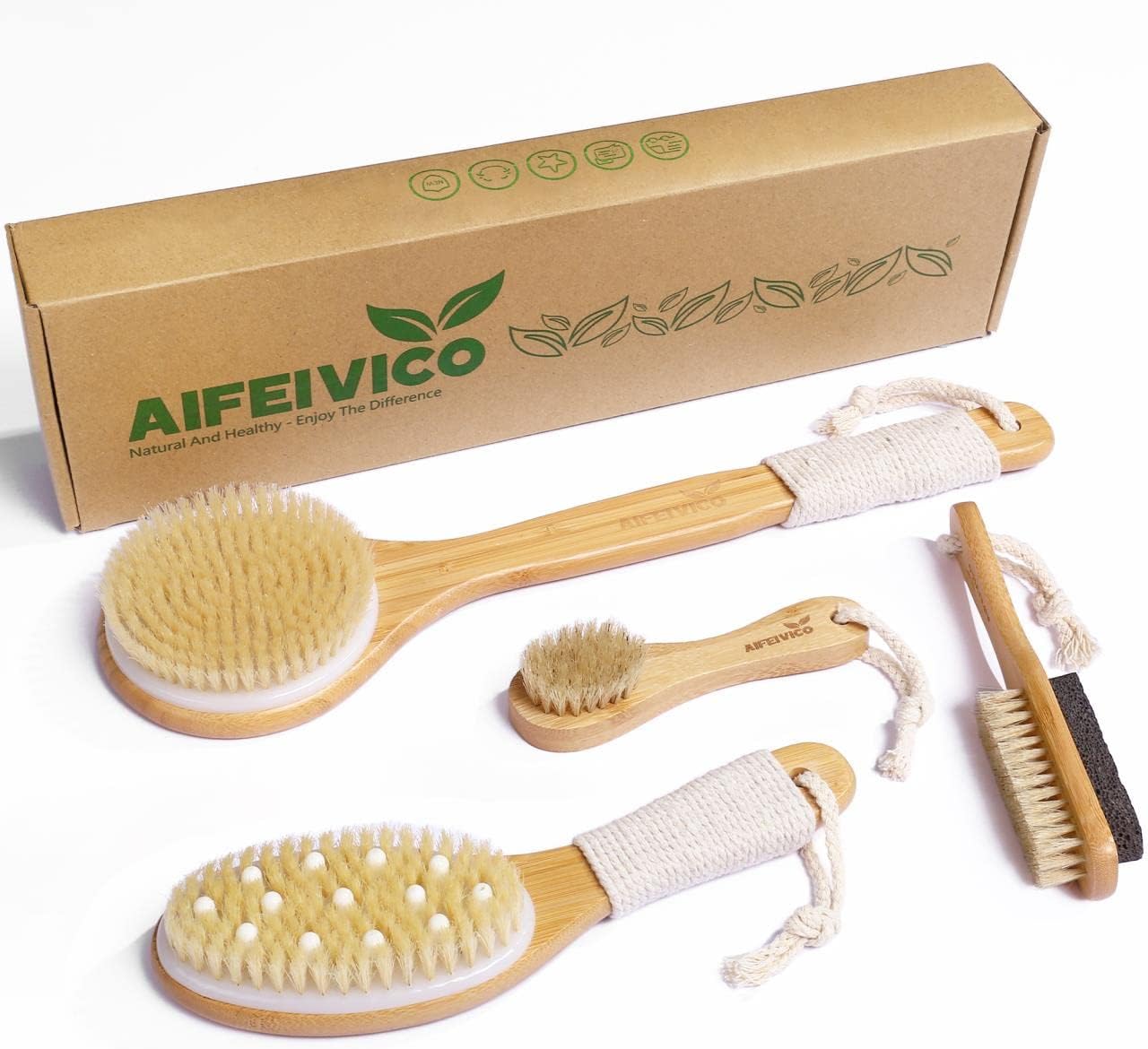 Cepillo seco de cerdas de jabalí natural, cepillo exfoliante para cuerpo, cara y pies, limpiador de espalda de mango largo, presión meridiana para