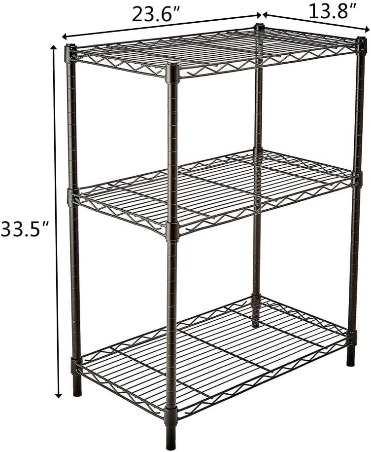 Estante de almacenamiento de 3 capas con revestimiento de plástico, 137.795 x 33.465 in, acabado negro elegante