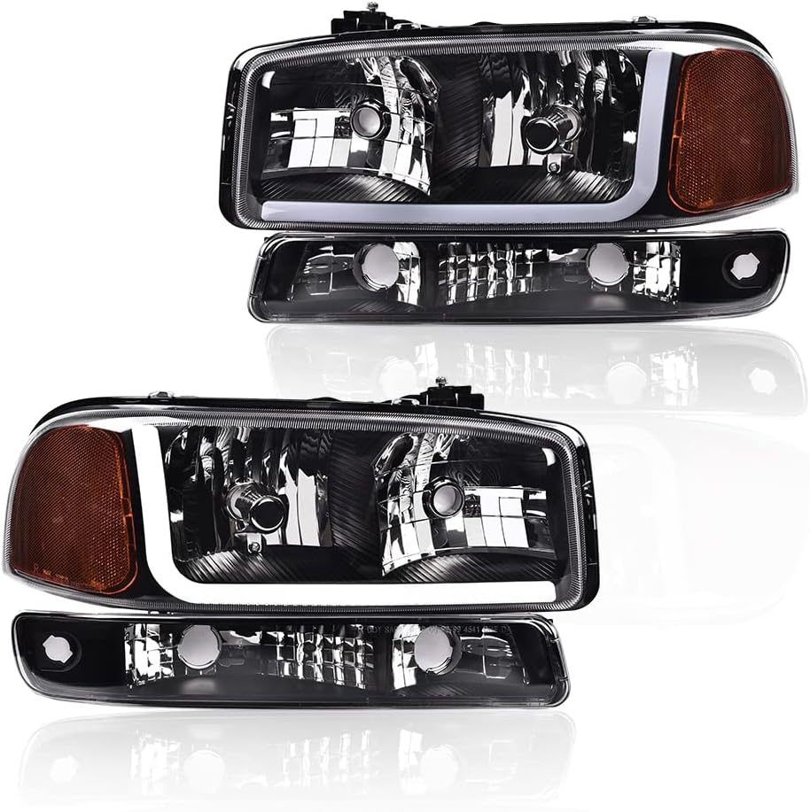 Conjunto de faros delanteros LED compatible con GMC 1999-2007 Sierra 1500Yukon, 2001-2007 Sierra 1500 HD2500 HD3500 con lámparas de señal de