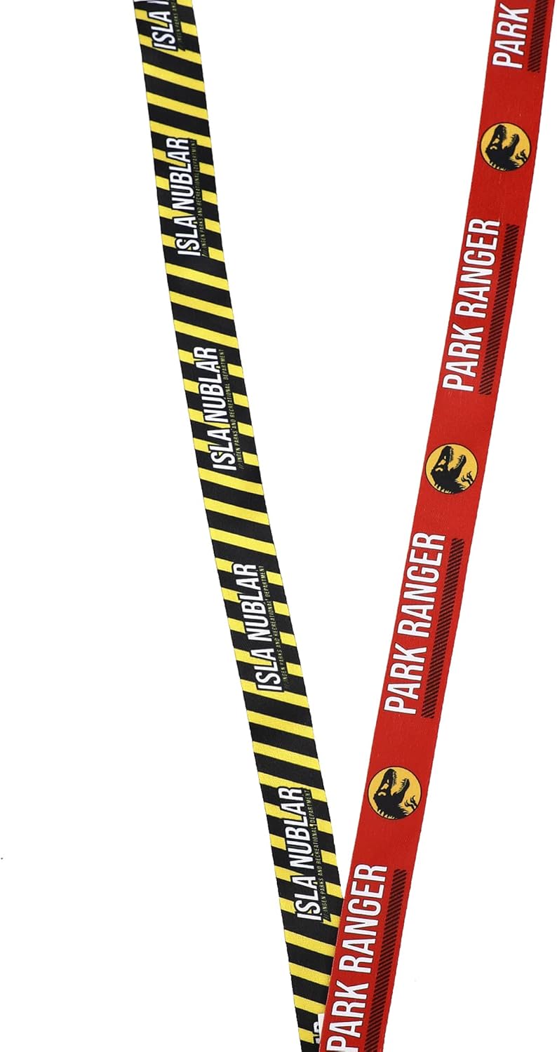 Jurassic Park Ranger – Cordón con dije de goma y funda transparente para identificación, Rojo –