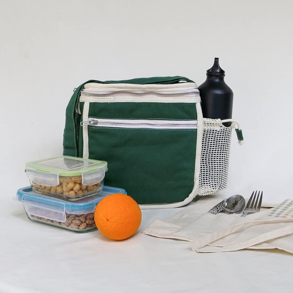 Bolsa de almuerzo aislada de algodón orgánico – Verde