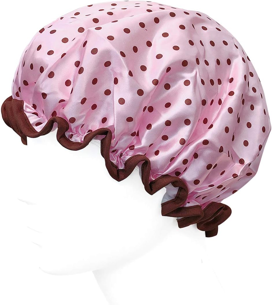Wrapables Elegantes gorros de ducha impermeables de doble capa (juego de 4), puntos, cerezas y gatitos