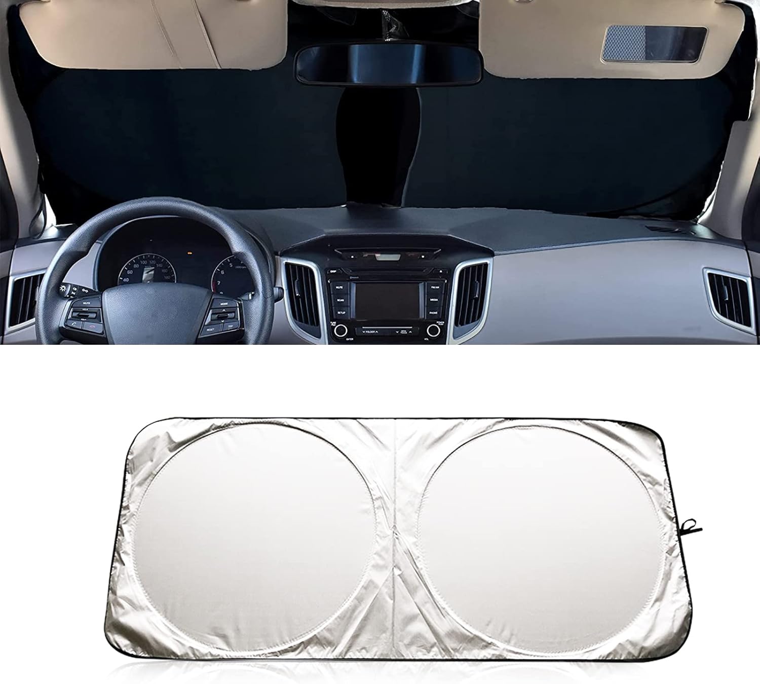 1 parasol para parabrisas de automóvil con bolsa de almacenamiento, 74.8 x 35.4 pulgadas, bloqueador de protección solar plegable para el interior