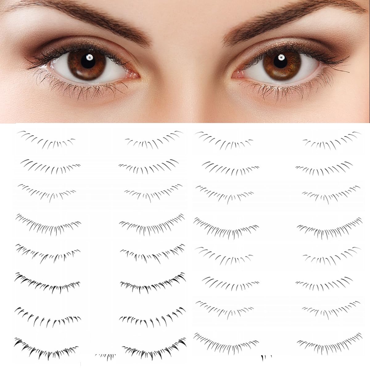 Pestañas postizas inferiores, calcomanías de tatuaje, desechables, aspecto natural, extensión de pestañas, impermeables, pestañas postizas (16 pares)