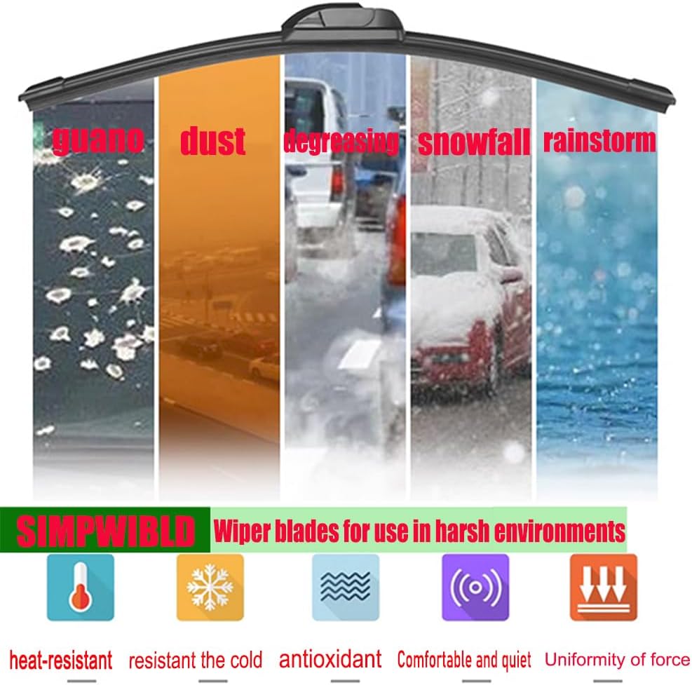 SIMPWIBLD Limpiaparabrisas delantero de alta calidad para todas las estaciones, duradero, estable y silencioso, calidad de equipo original, con