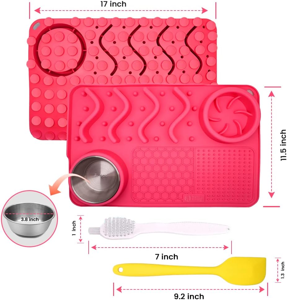 ZILLY Tapete de silicona para lamer perro con ventosas de alimentación lenta y rompecabezas, reductor de ansiedad y aburrimiento (rosa, grande de 17