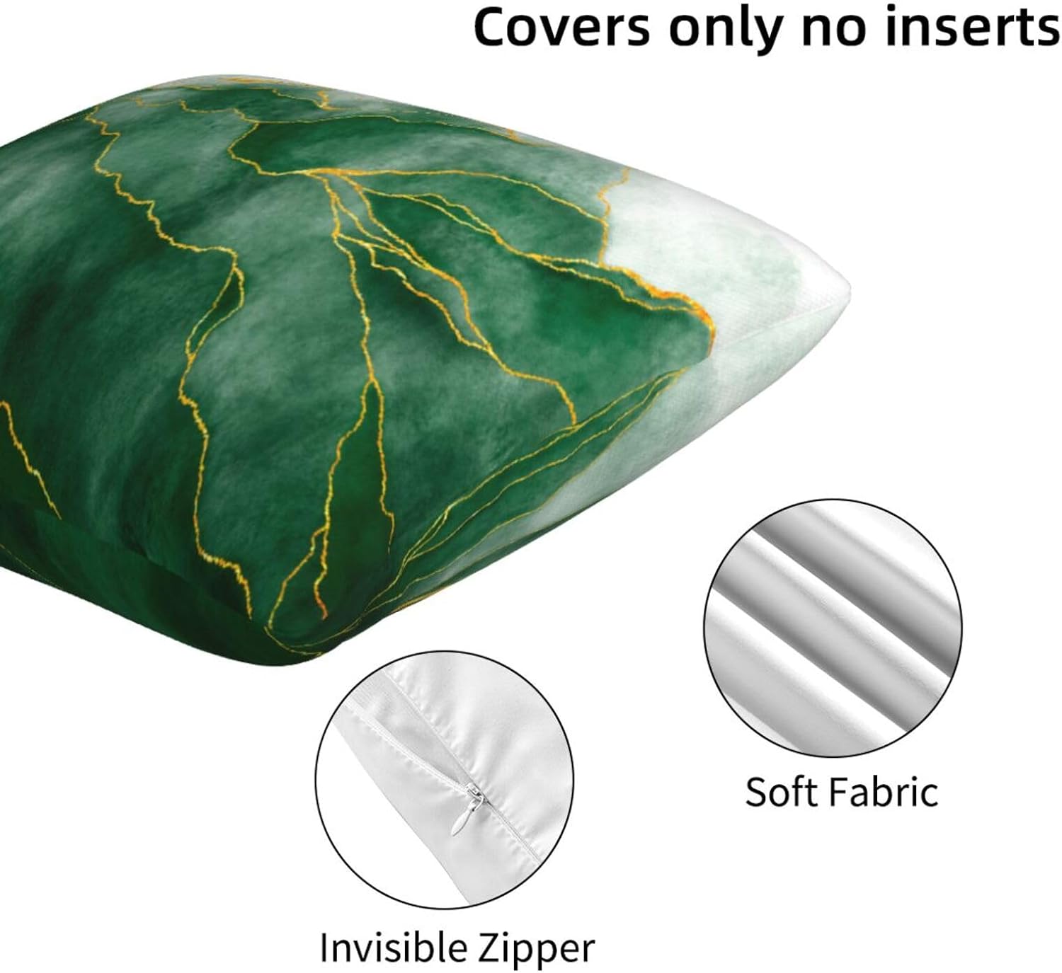 Juego de 2 fundas de almohada decorativas de mármol verde y dorado de 18 x 18 pulgadas, fundas de almohada cuadradas para decoración del hogar, sala