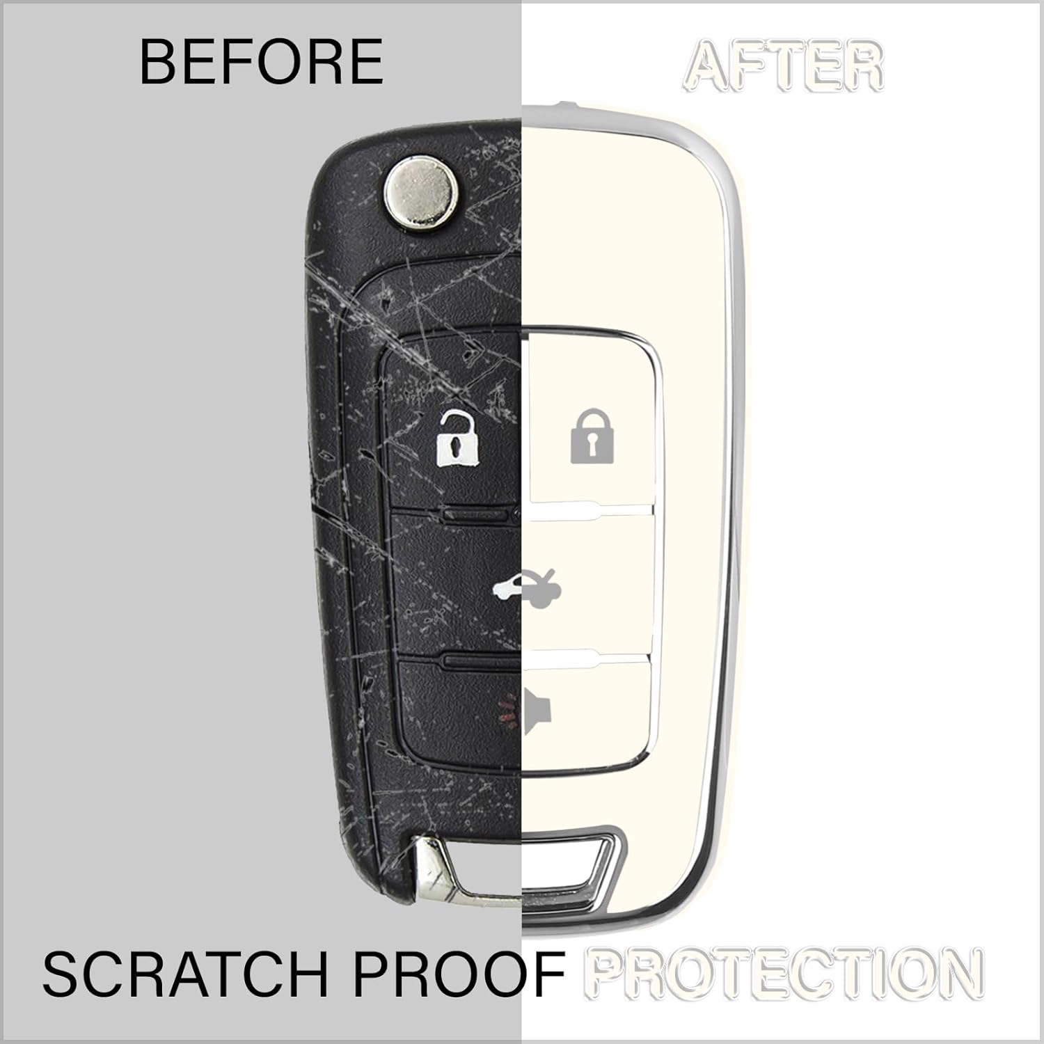 QBUC Funda para llavero Chevy con llavero de poliuretano termoplástico suave con ribete plateado, compatible con Chevrolet Chevy Equinox Malibu