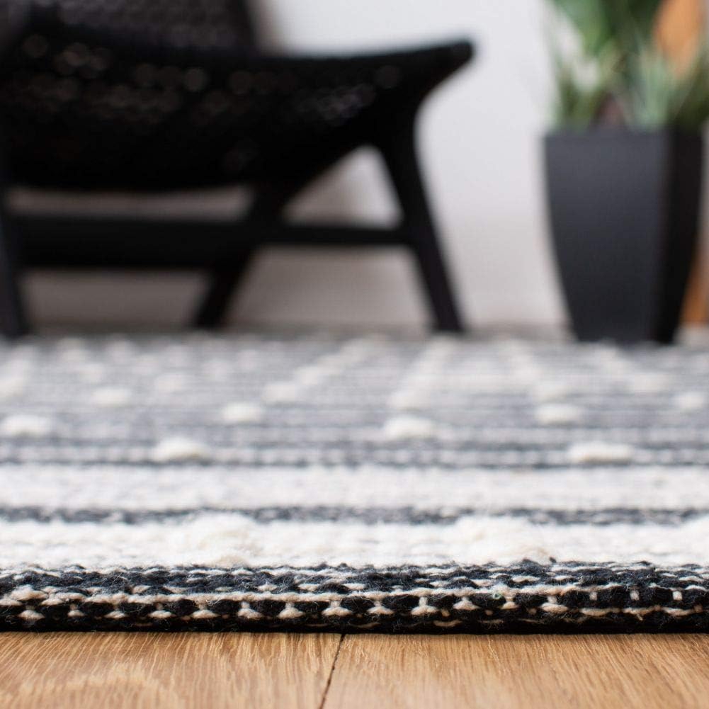 SAFAVIEH Striped Kilim Collection STK509Z – Alfombra de algodón de tejido plano hecho a mano de 4 x 6 pies, color negromarfil